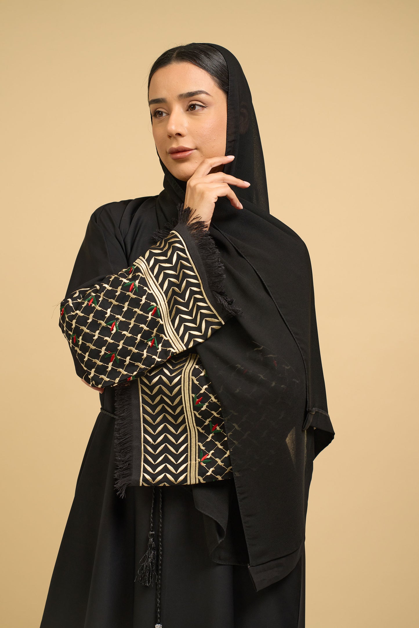 Black Embroidered Cuff Abaya
