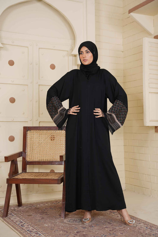 Black Embroidered Cuff Abaya