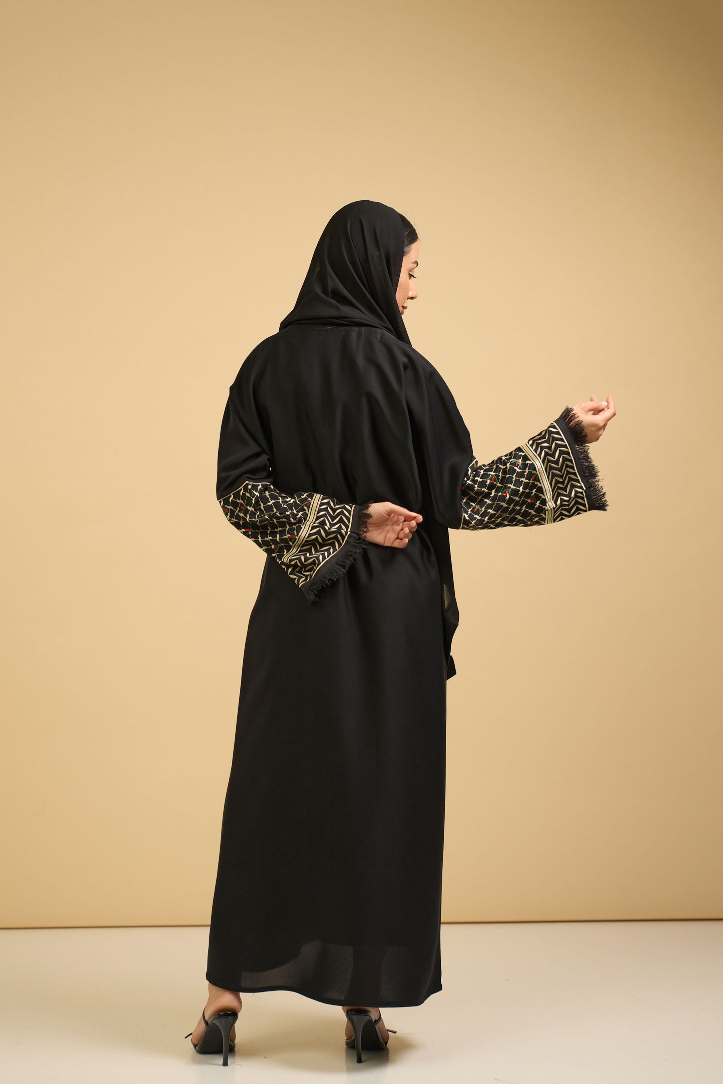 Black Embroidered Cuff Abaya