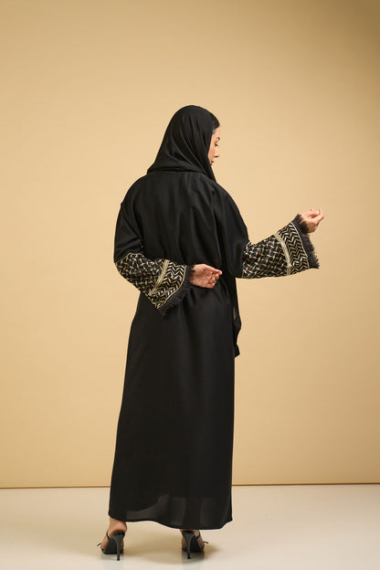 Black Embroidered Cuff Abaya