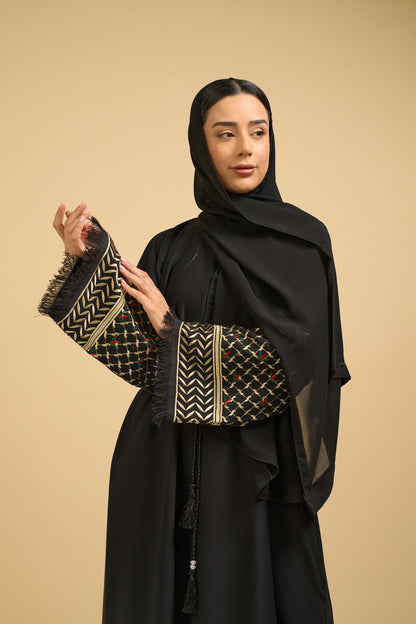 Black Embroidered Cuff Abaya