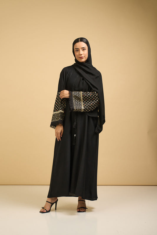 Black Embroidered Cuff Abaya