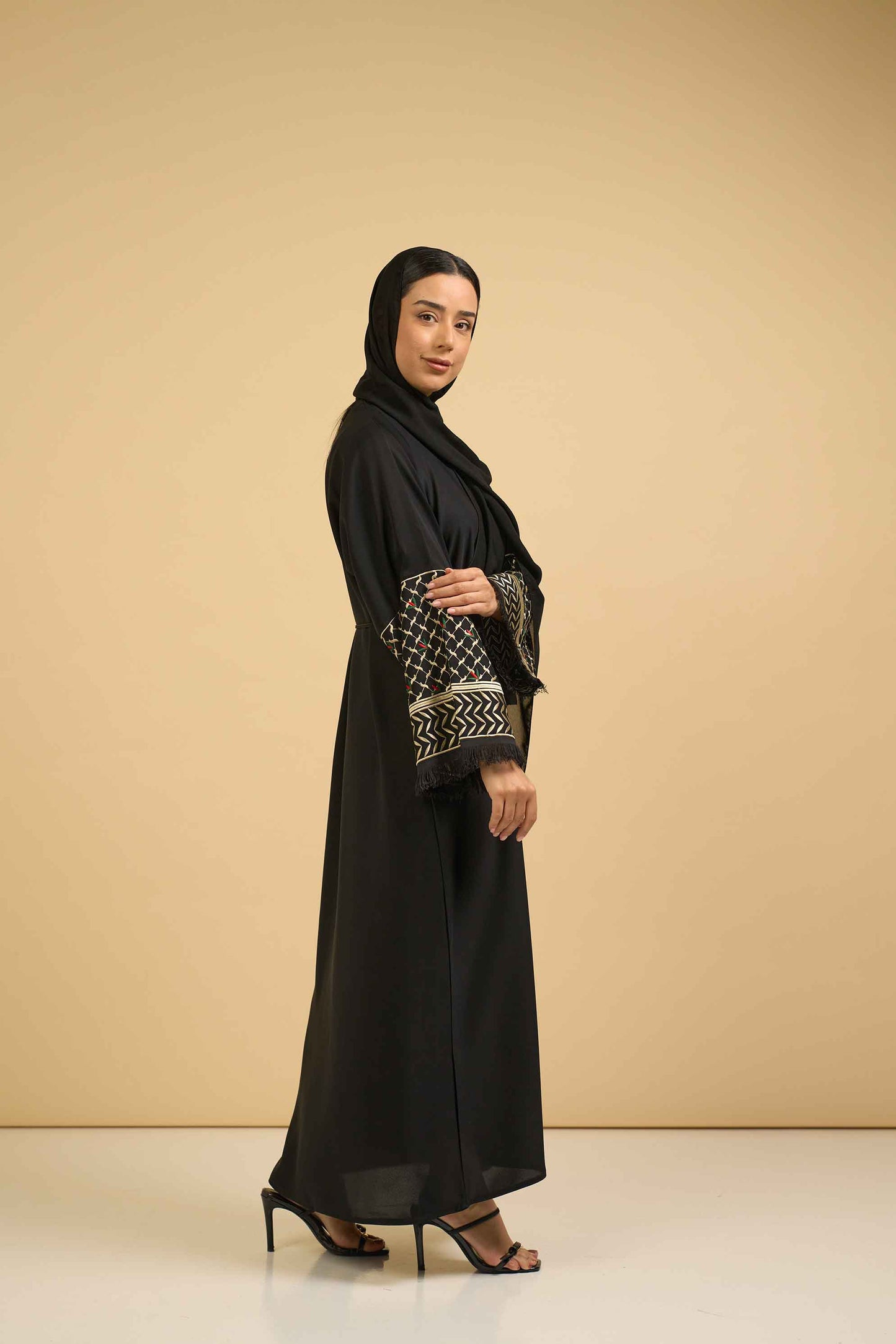 Black Embroidered Cuff Abaya