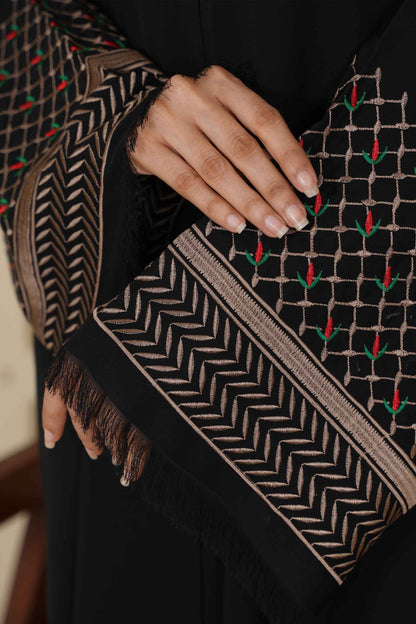 Black Embroidered Cuff Abaya